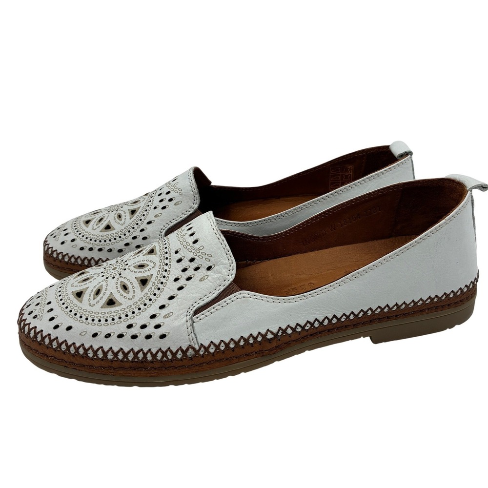 Spring Step Ingrid Size 40 White Laser Cut Leather Slip on Loafer‎ Flats Women's